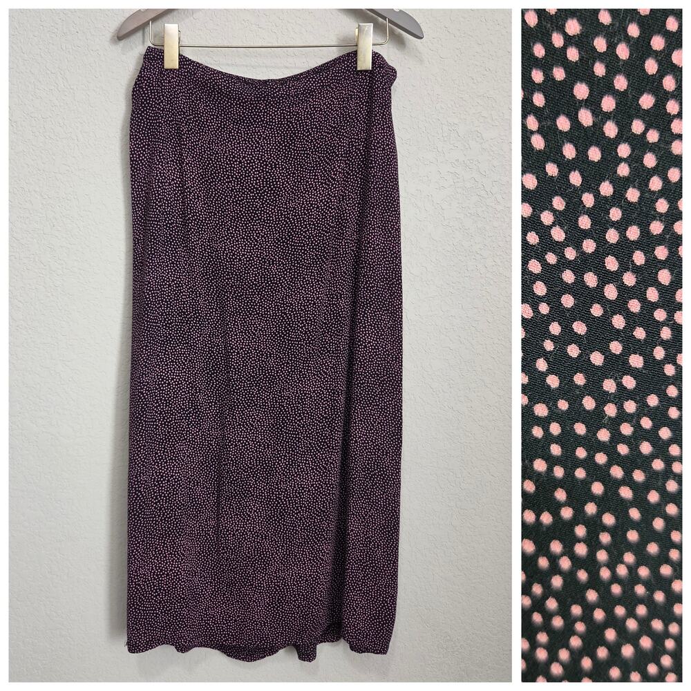 Vintage Studio Woman Midi Skirt Womens Large Black Pink Polka Dot Elastic Waist